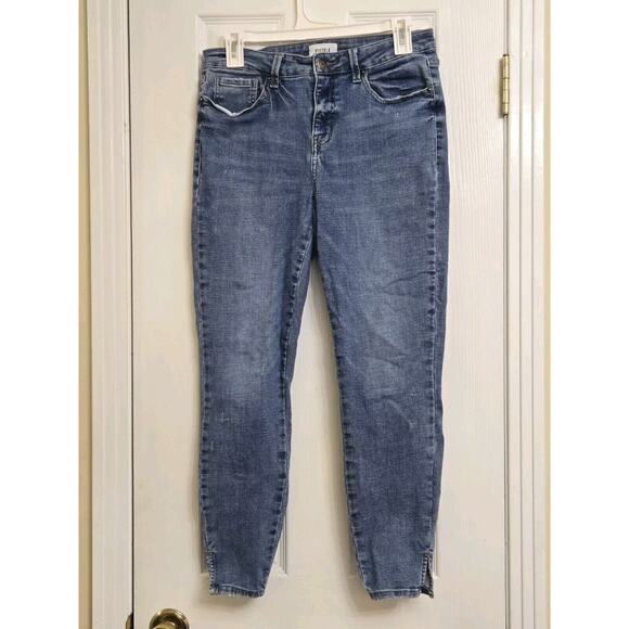 Pistola Women Jeans 28 Tapered Ankle Mid Rise Skinny Slit Hem Distressed Stretch - Picture 1 of 15